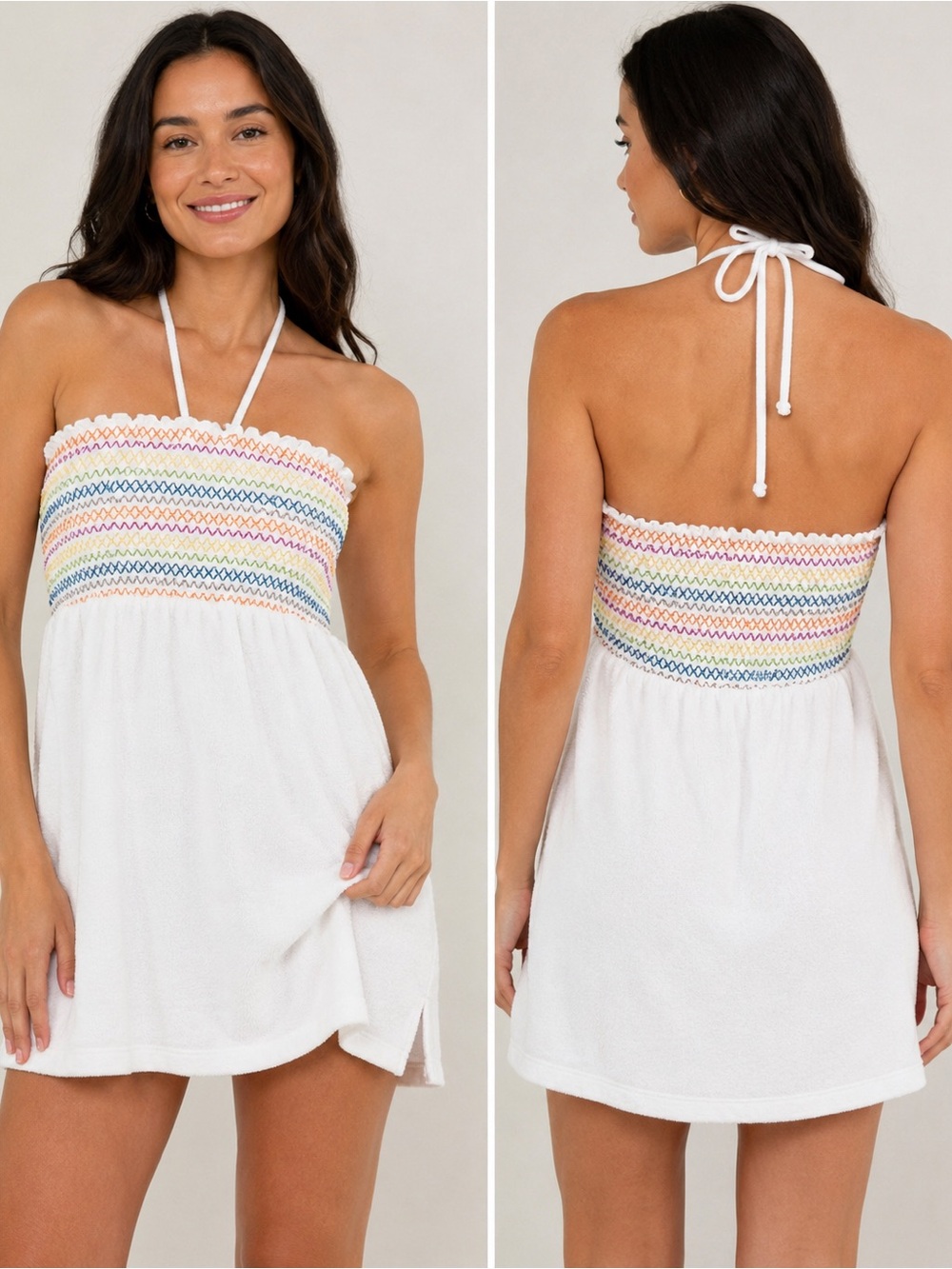 wild fable White Strapless Sundress with Pastel Smocked Bodice